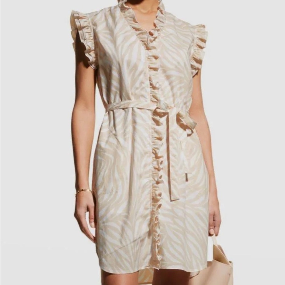 FINLEY Amber Ruffled Zebra-print Dress In Whitebeige